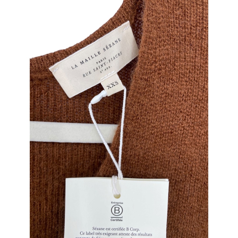 Sezane Gilet Barry Brown Cardigan Mohair Alpaca Knit Sweater XXS NWT - Picture 5 of 8